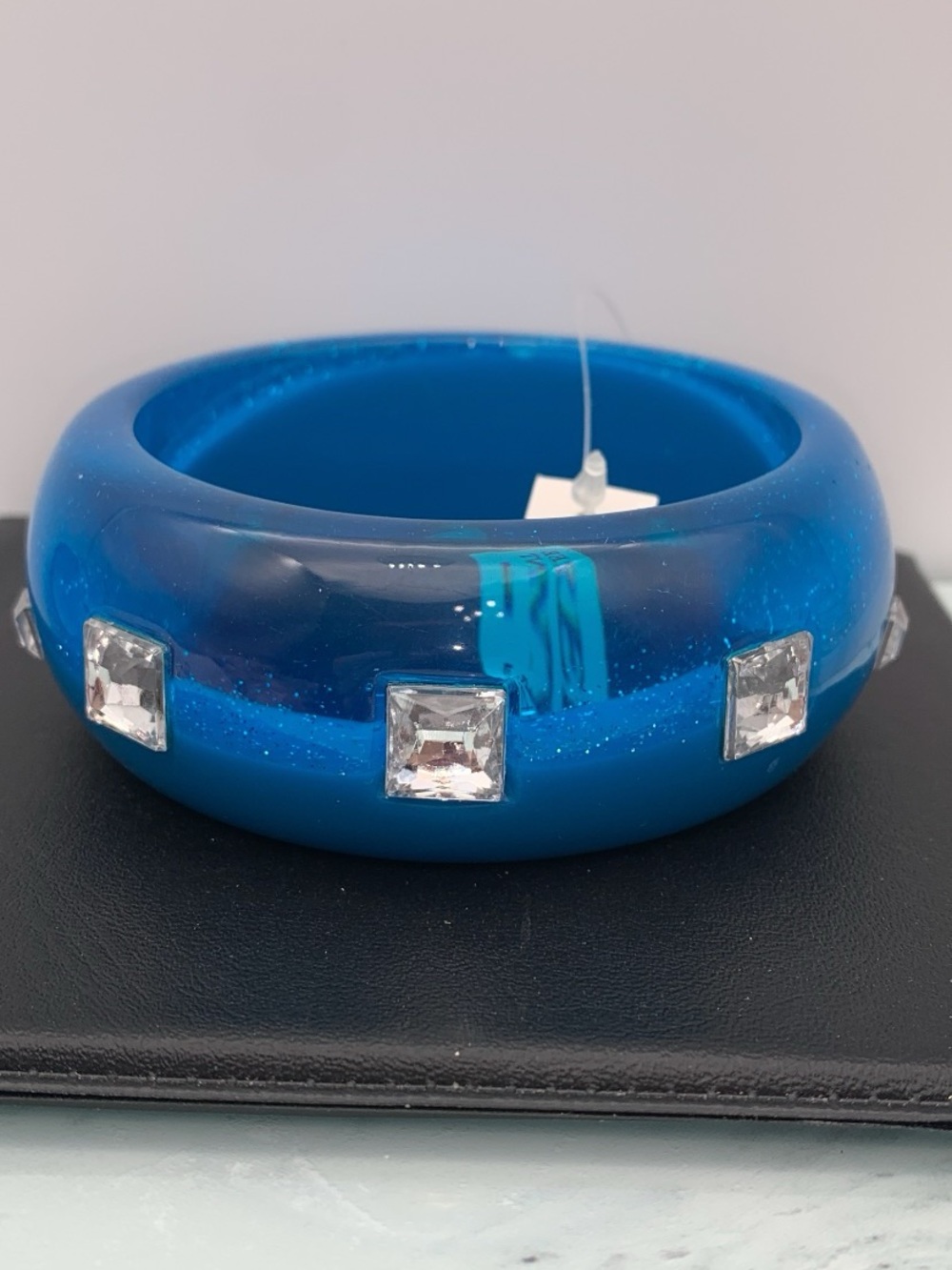 Chunky partial iridescent Blue Crystal-Accent Resin Bangle Bracelet